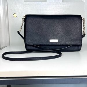 Kate Spade Black Leather Crossbody Bag with Gold Chain